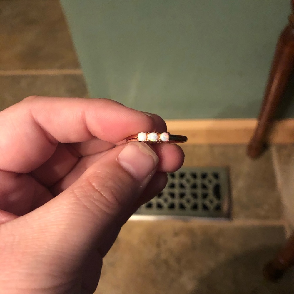 Blush and Bar Simple Dots White Fire Opal Ring